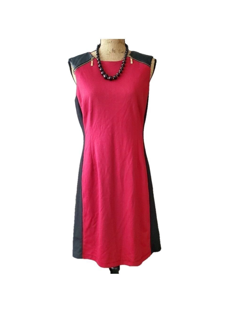 Emma Michelle Red Crepe Leather Shoulder Sheath Dress Size 10